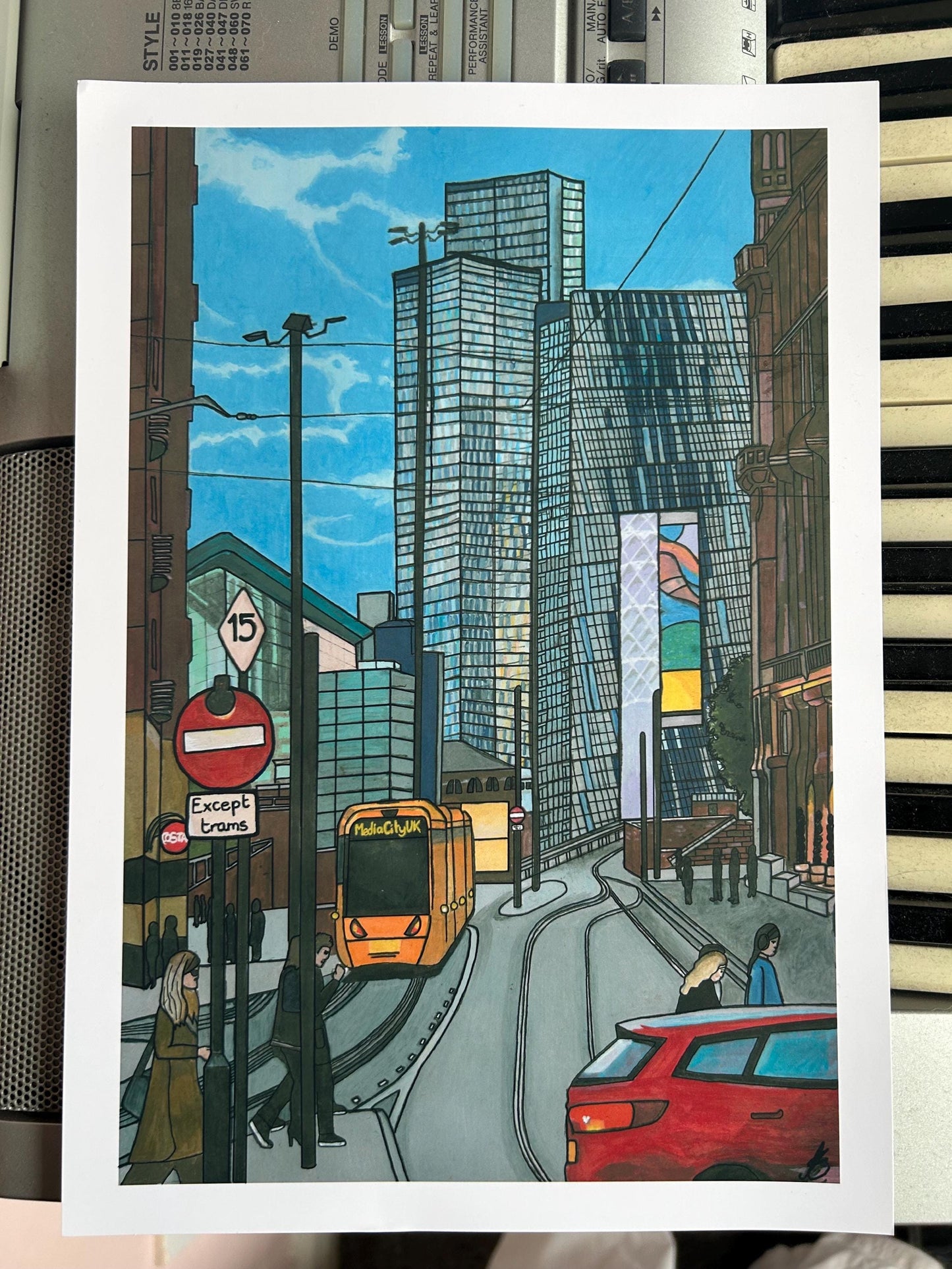 rush hour in manchester city centre original art print a5