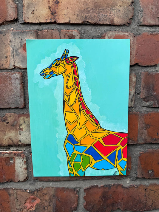 colourful giraffe original art print a4