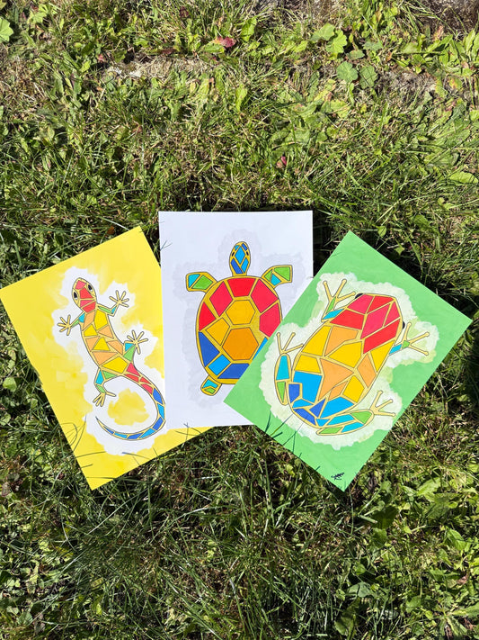 colourful tortoise original art print a4