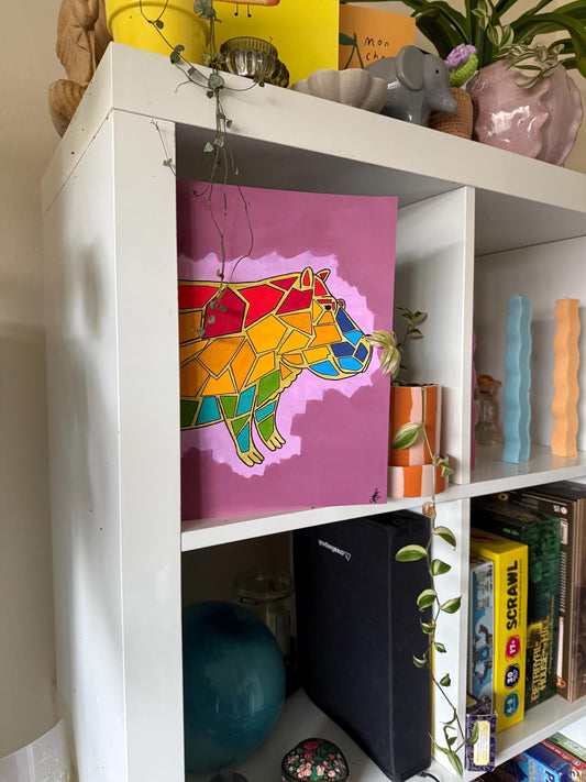 rainbow hippo original art print