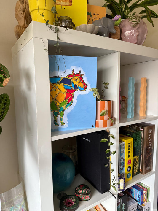 rainbow cow original art print