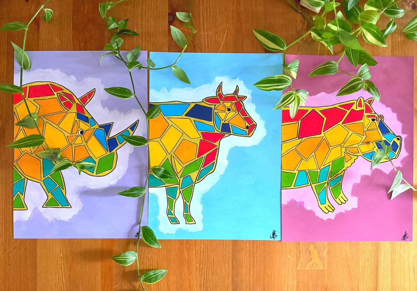 rainbow cow original art print