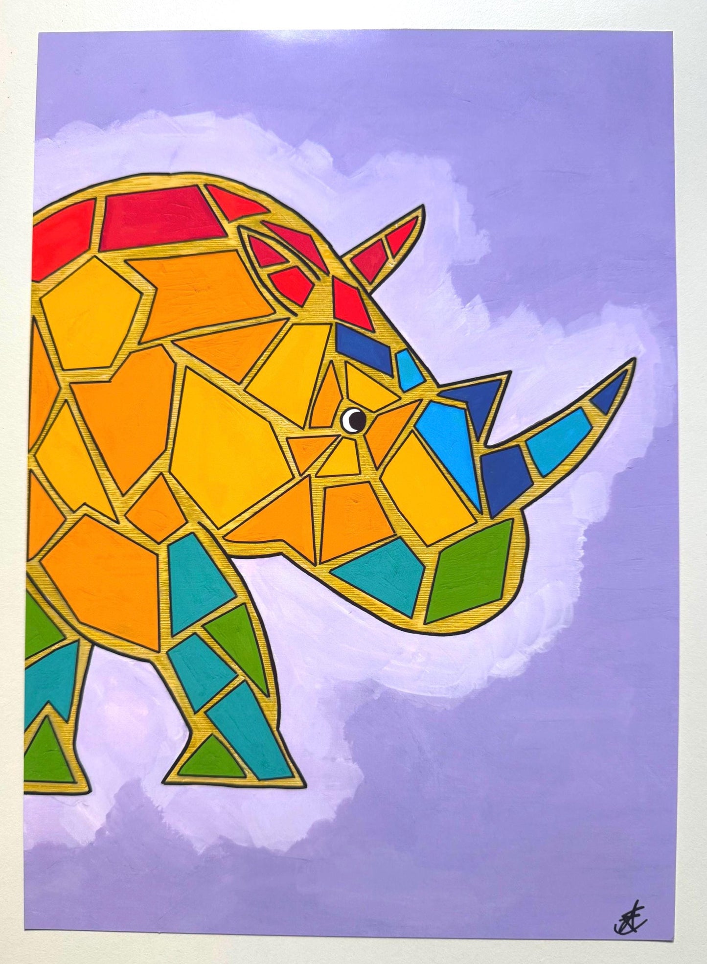 rainbow rhino original art print