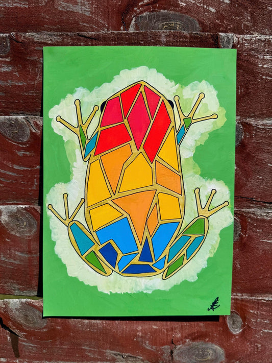 colourful frog original art print a4