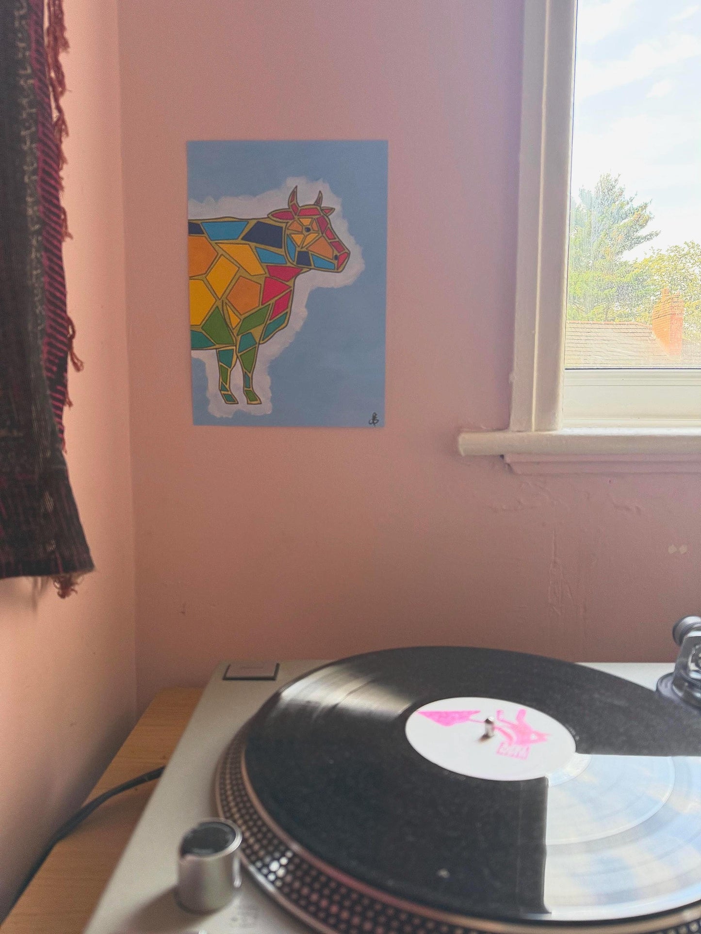 rainbow cow original art print