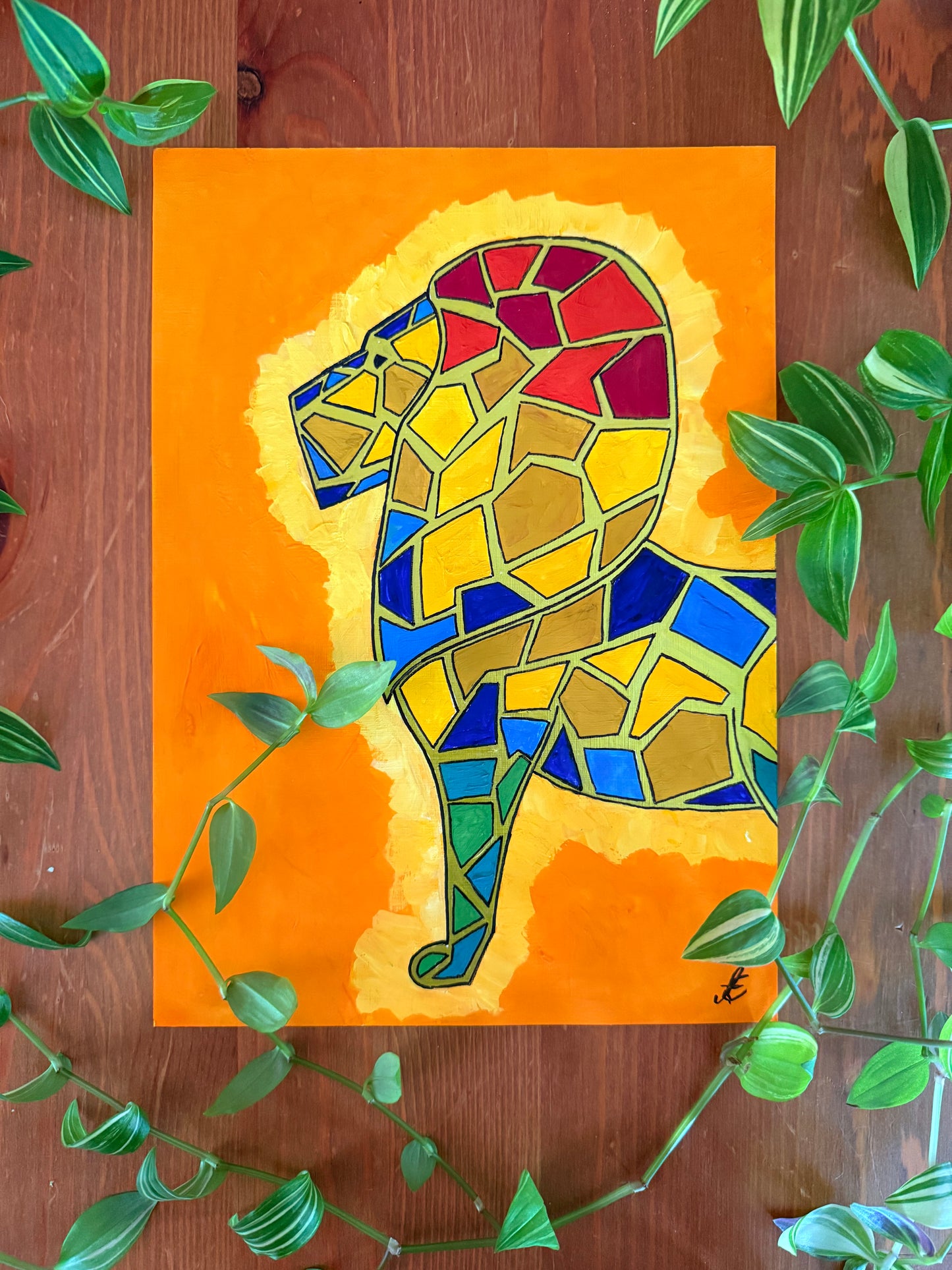colourful lion original painting in gouache