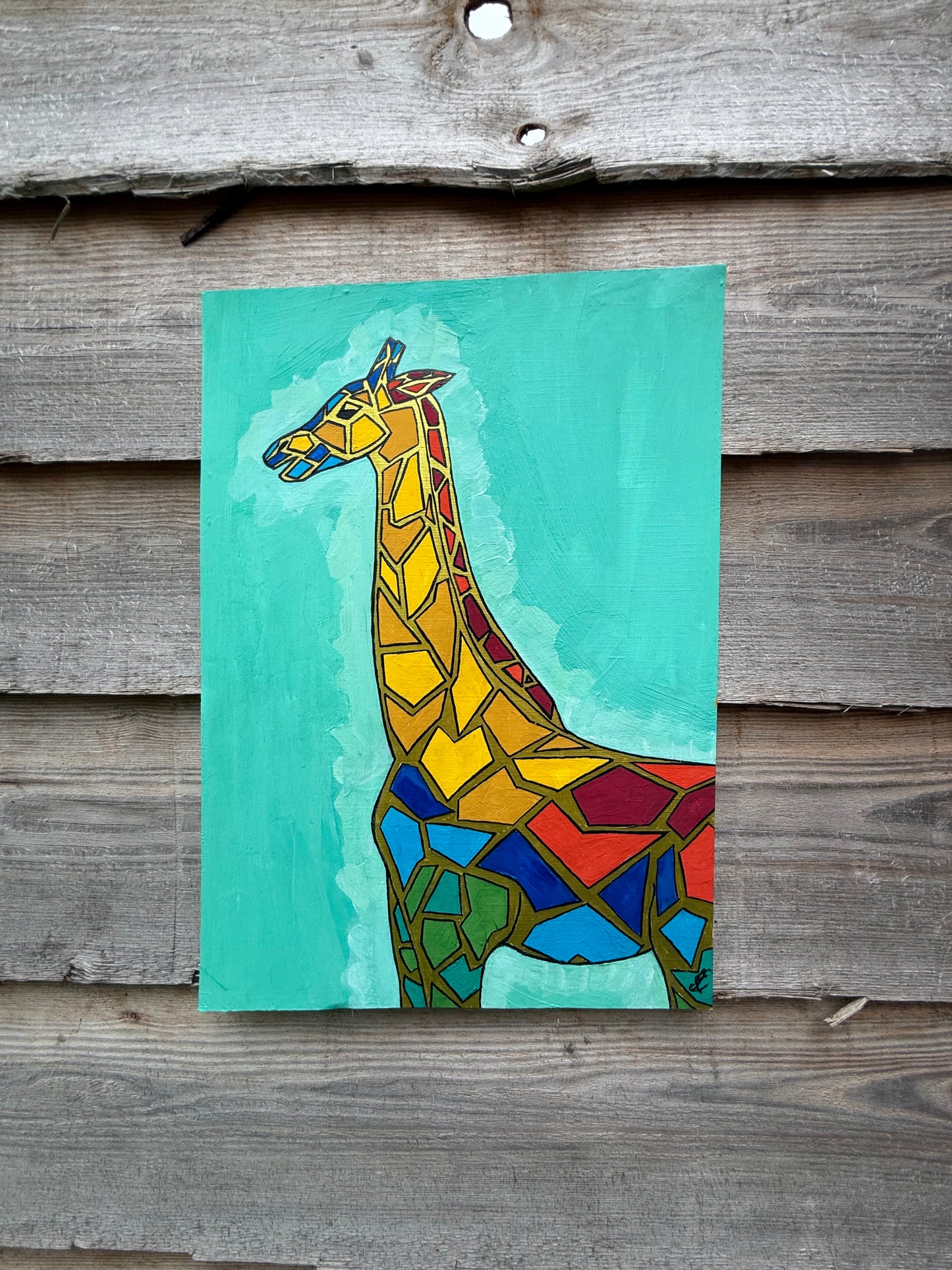 colourful giraffe original painting in gouache