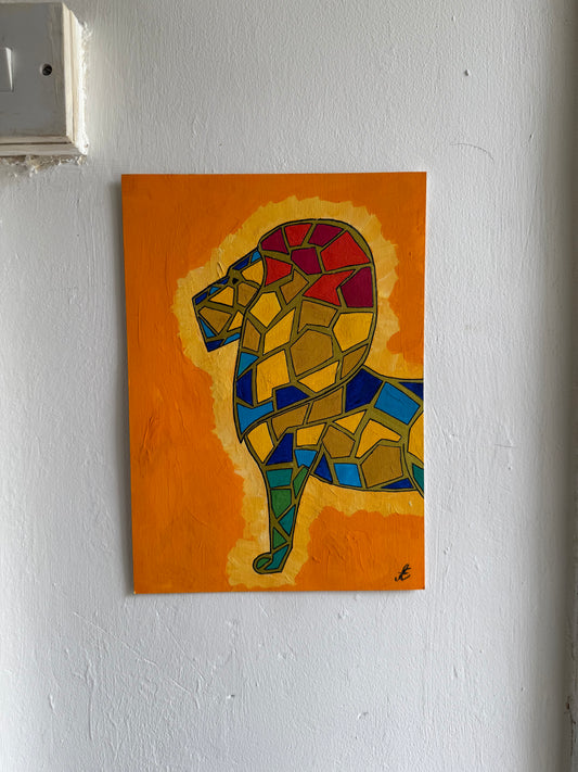colourful lion original painting in gouache