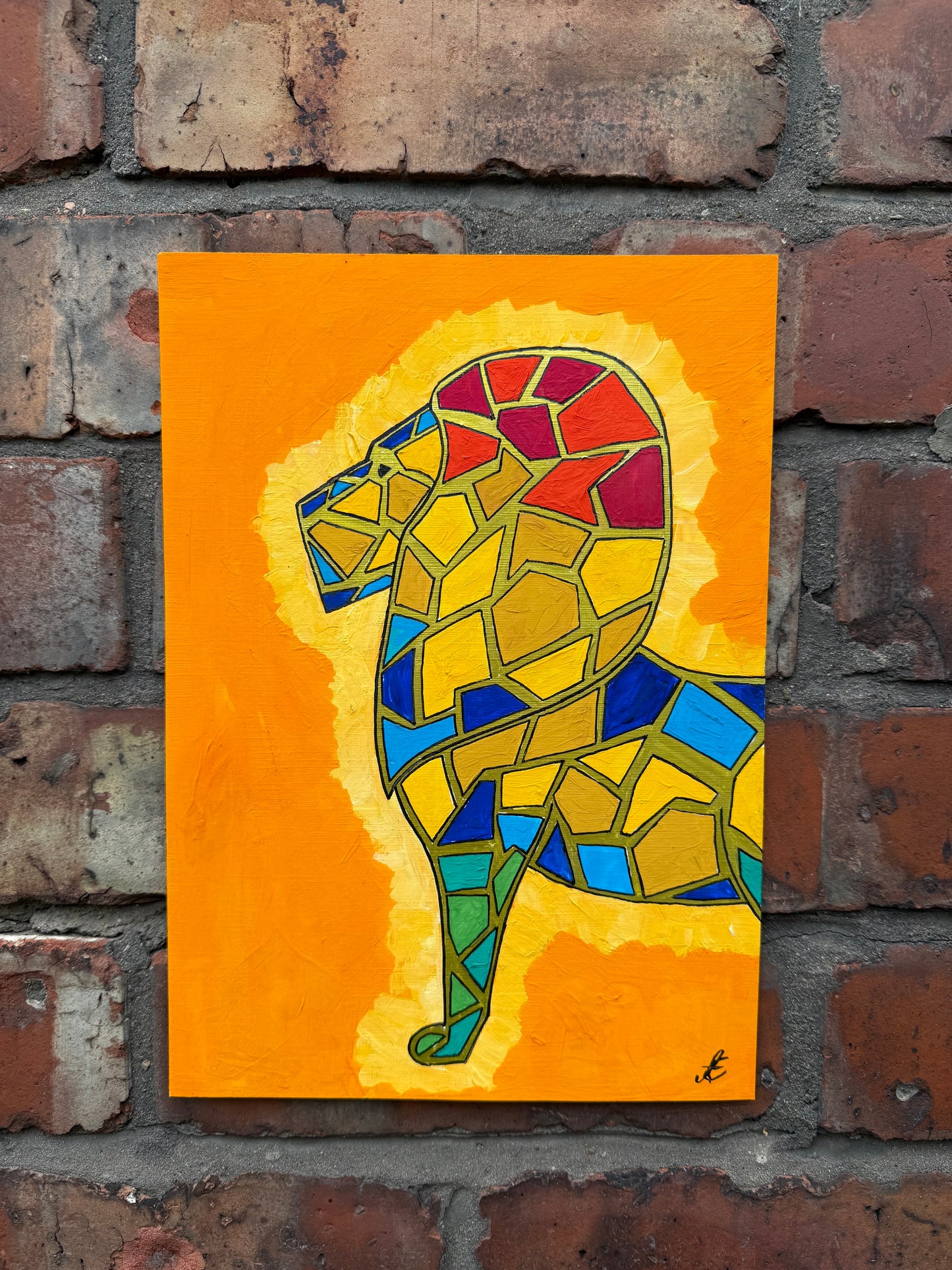 colourful lion original painting in gouache