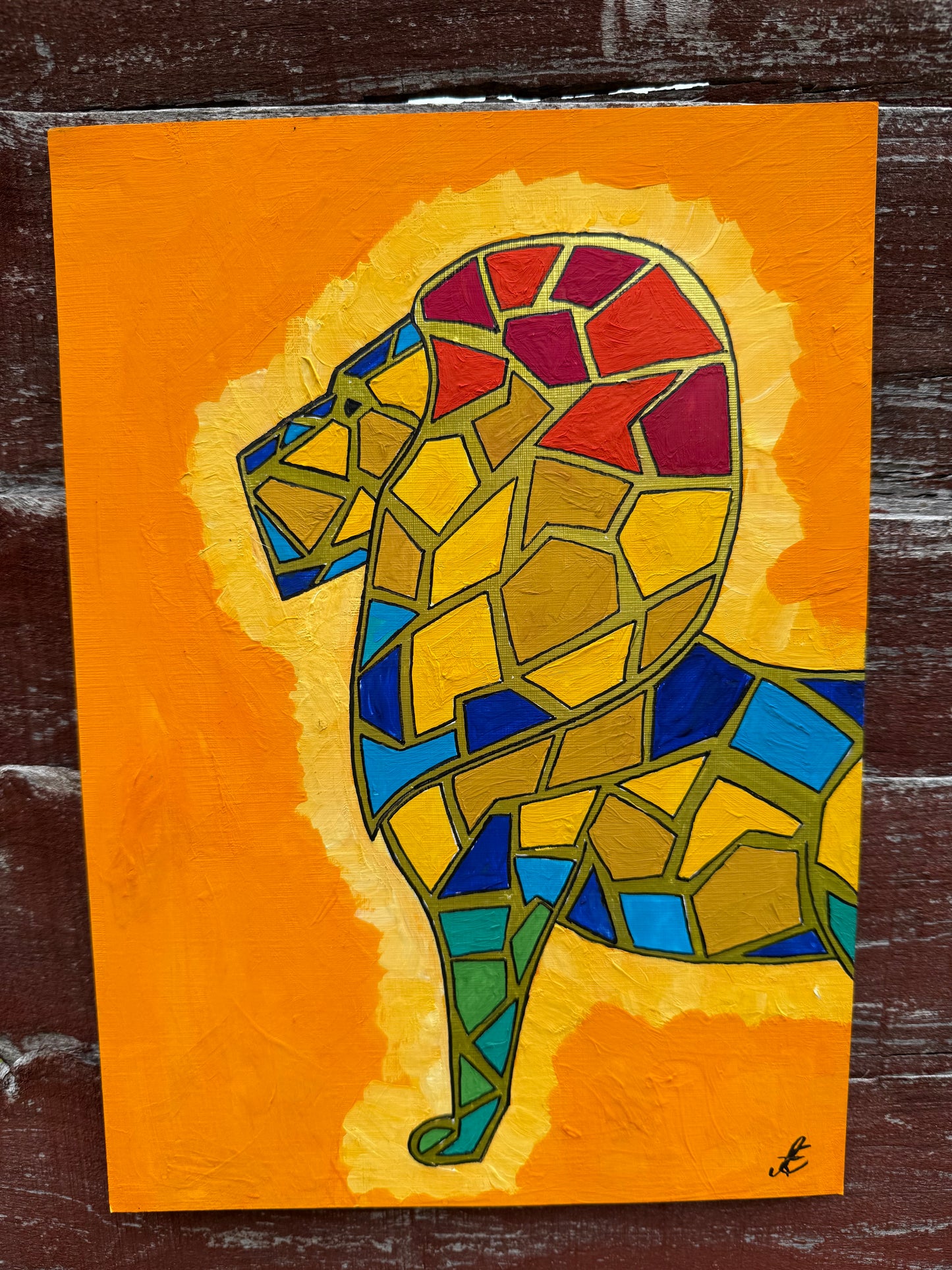 colourful lion original painting in gouache