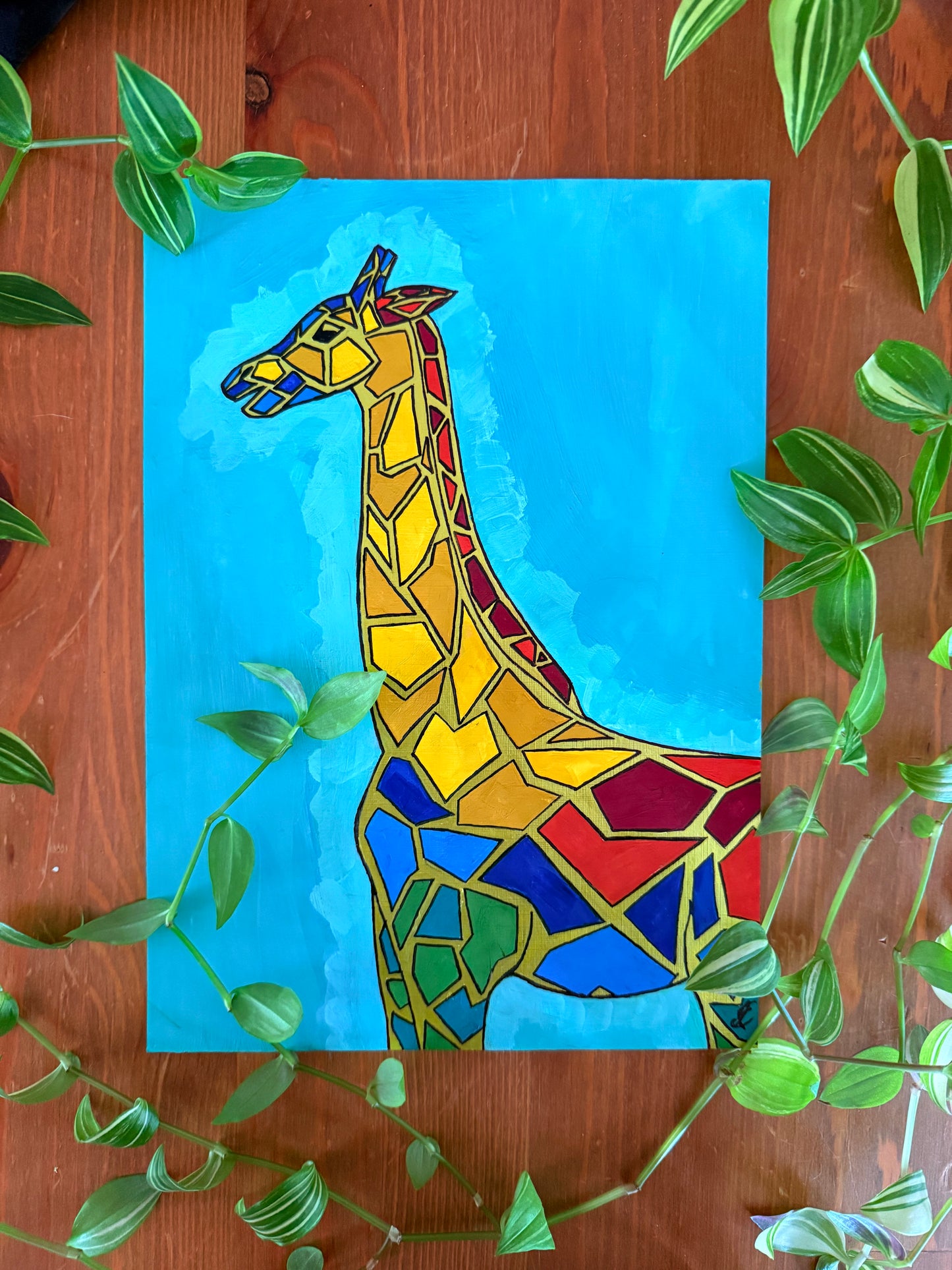 colourful giraffe original painting in gouache