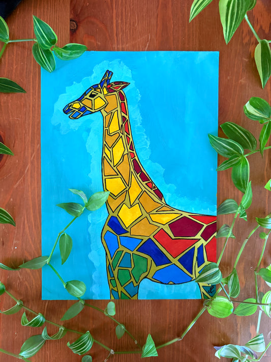 colourful giraffe original painting in gouache