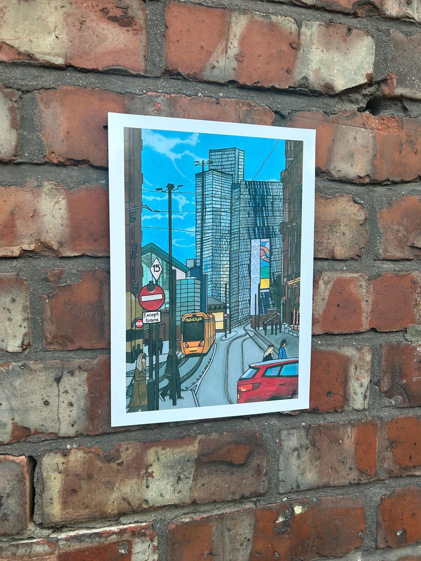 rush hour in manchester city centre original art print a5