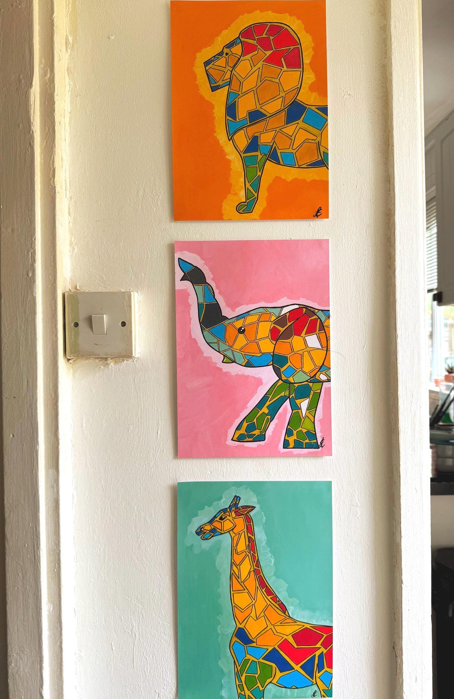 colourful elephant original art print a4