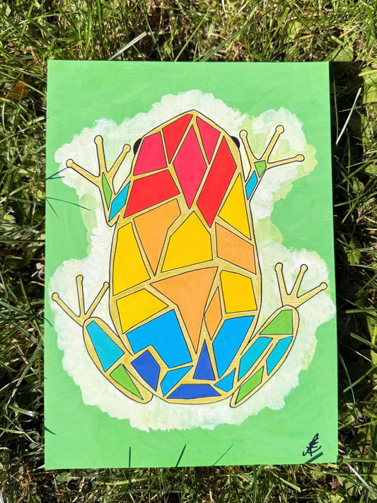 colourful frog original art print a4