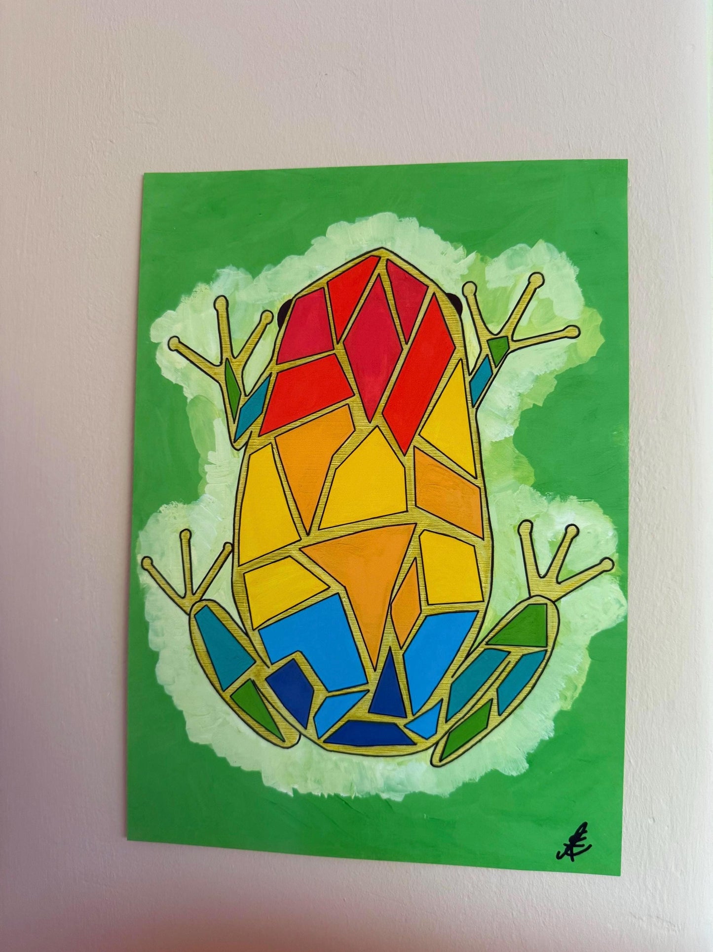 colourful frog original art print a4