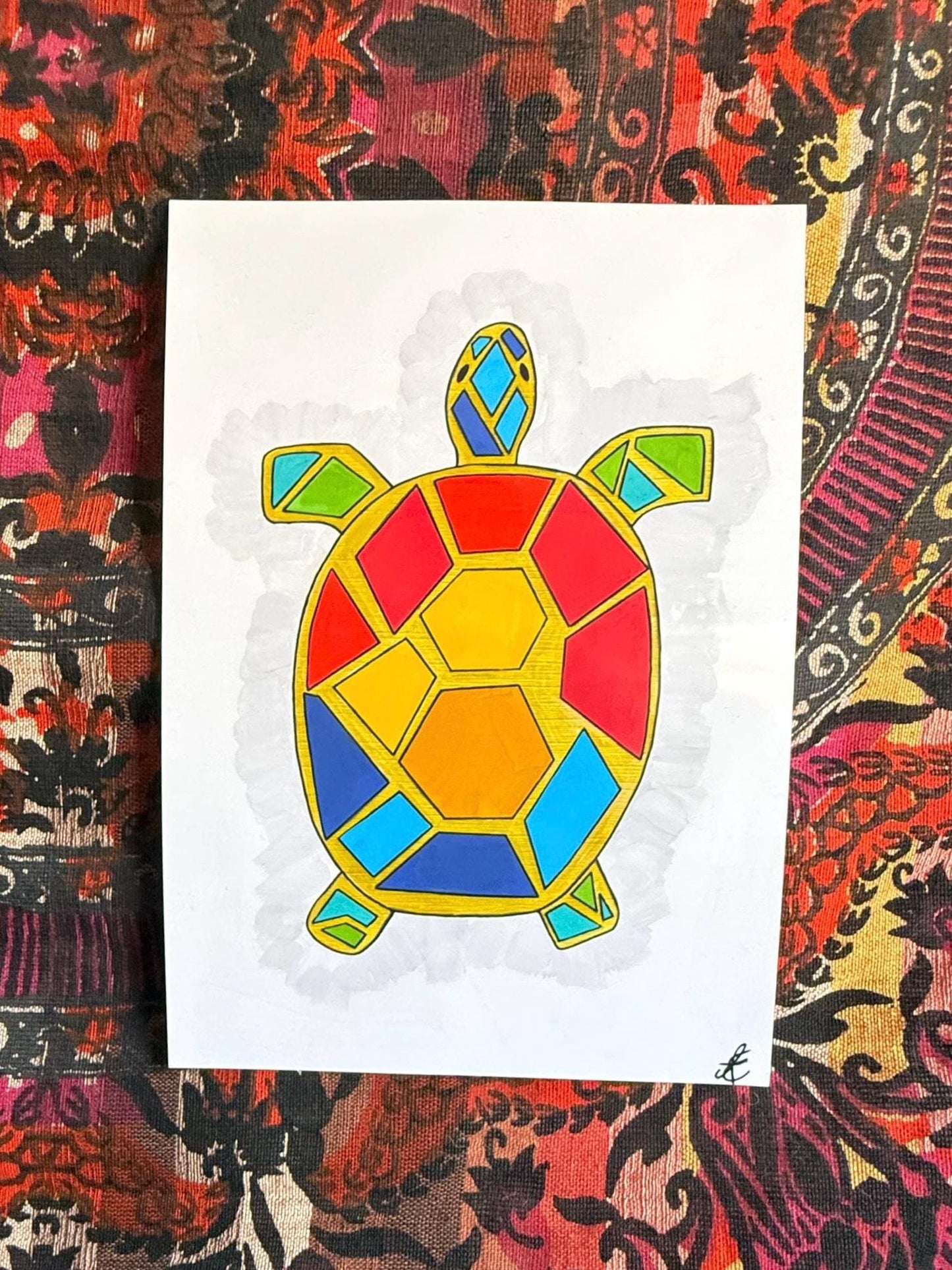 colourful tortoise original art print a4