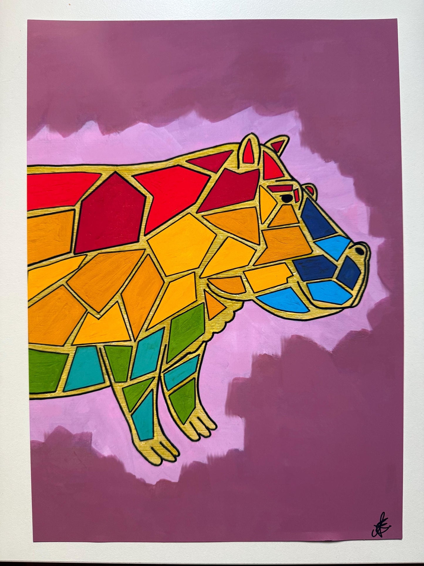 rainbow hippo original art print