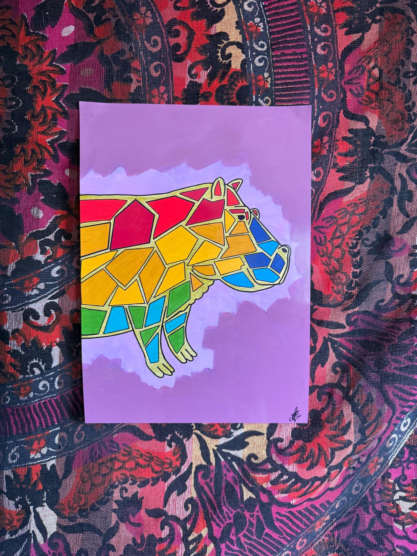 rainbow hippo original art print