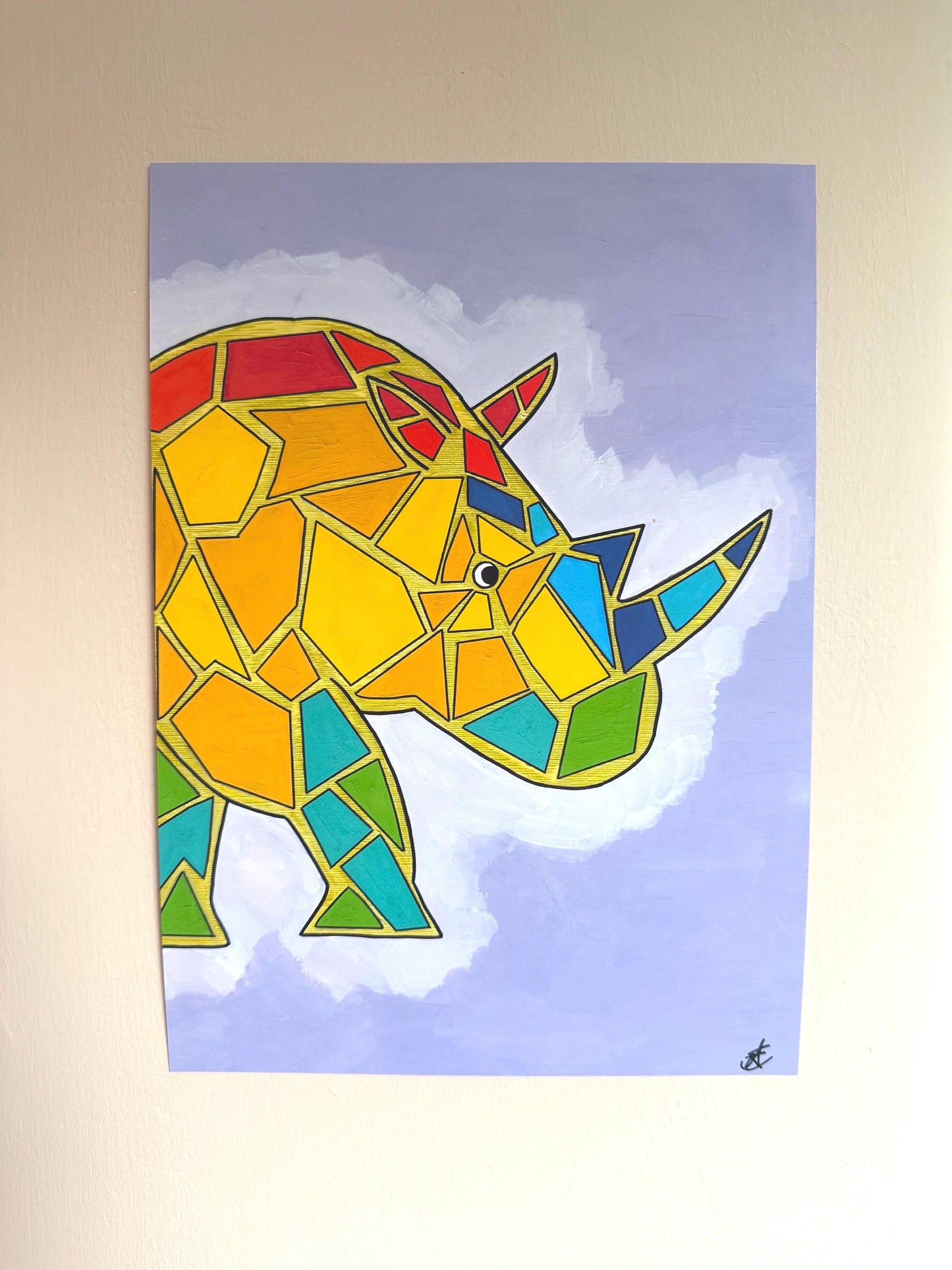rainbow rhino original art print