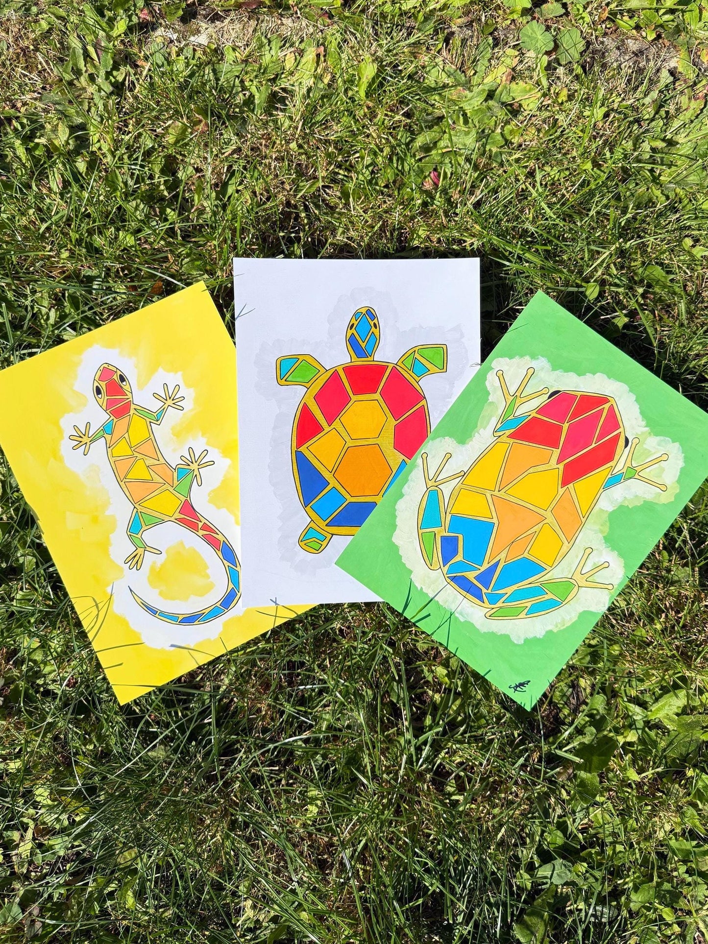 colourful frog original art print a4