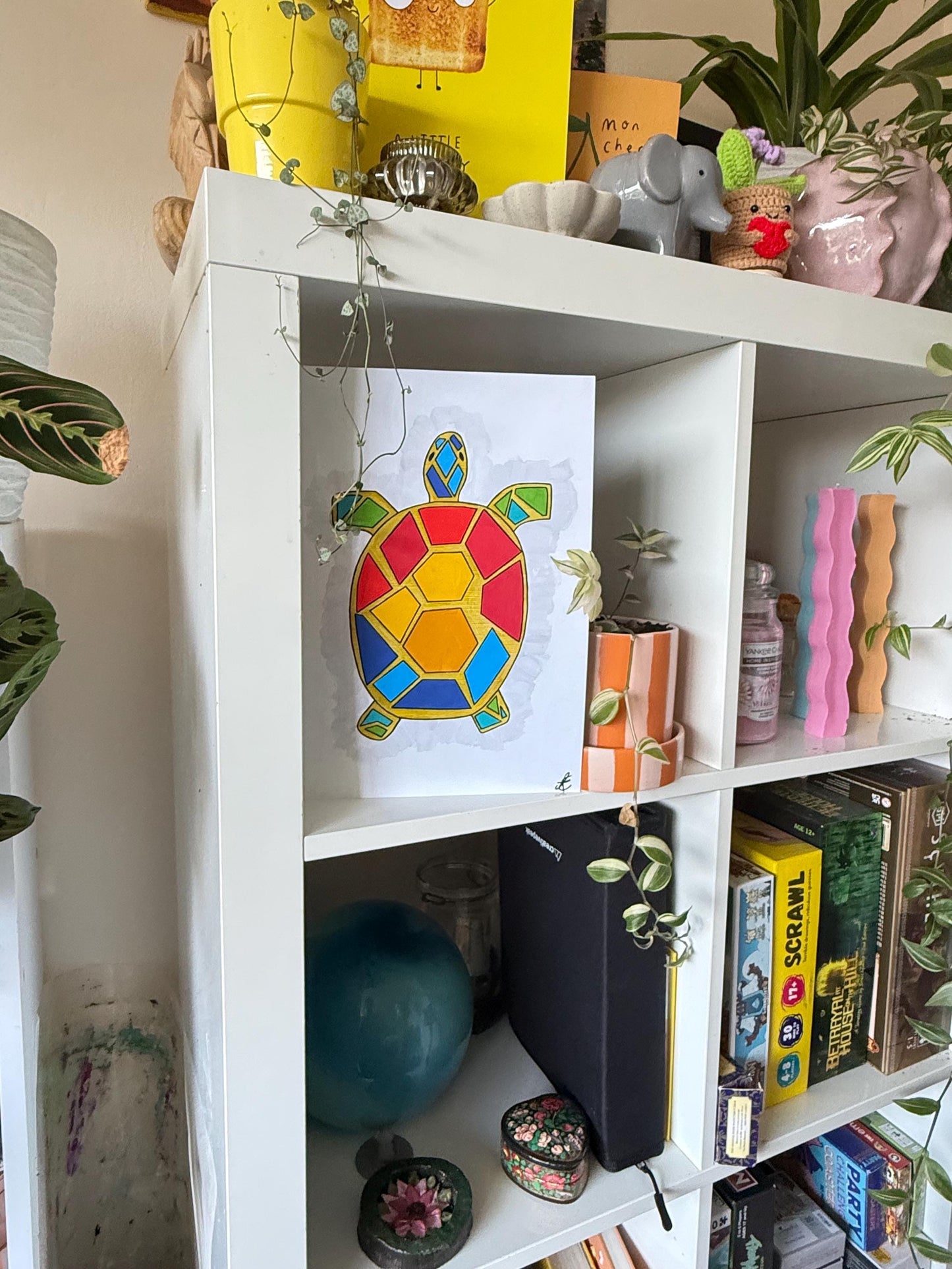 colourful tortoise original art print a4