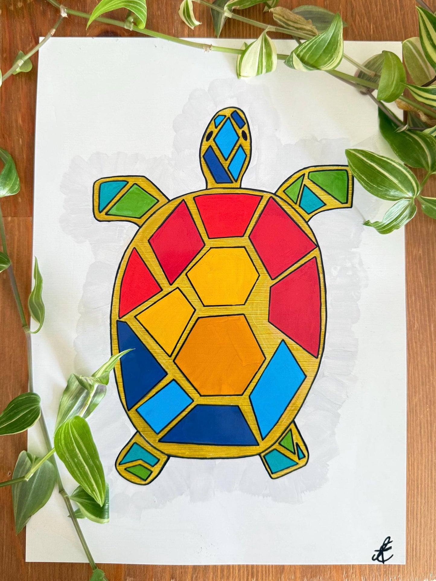 colourful tortoise original art print a4