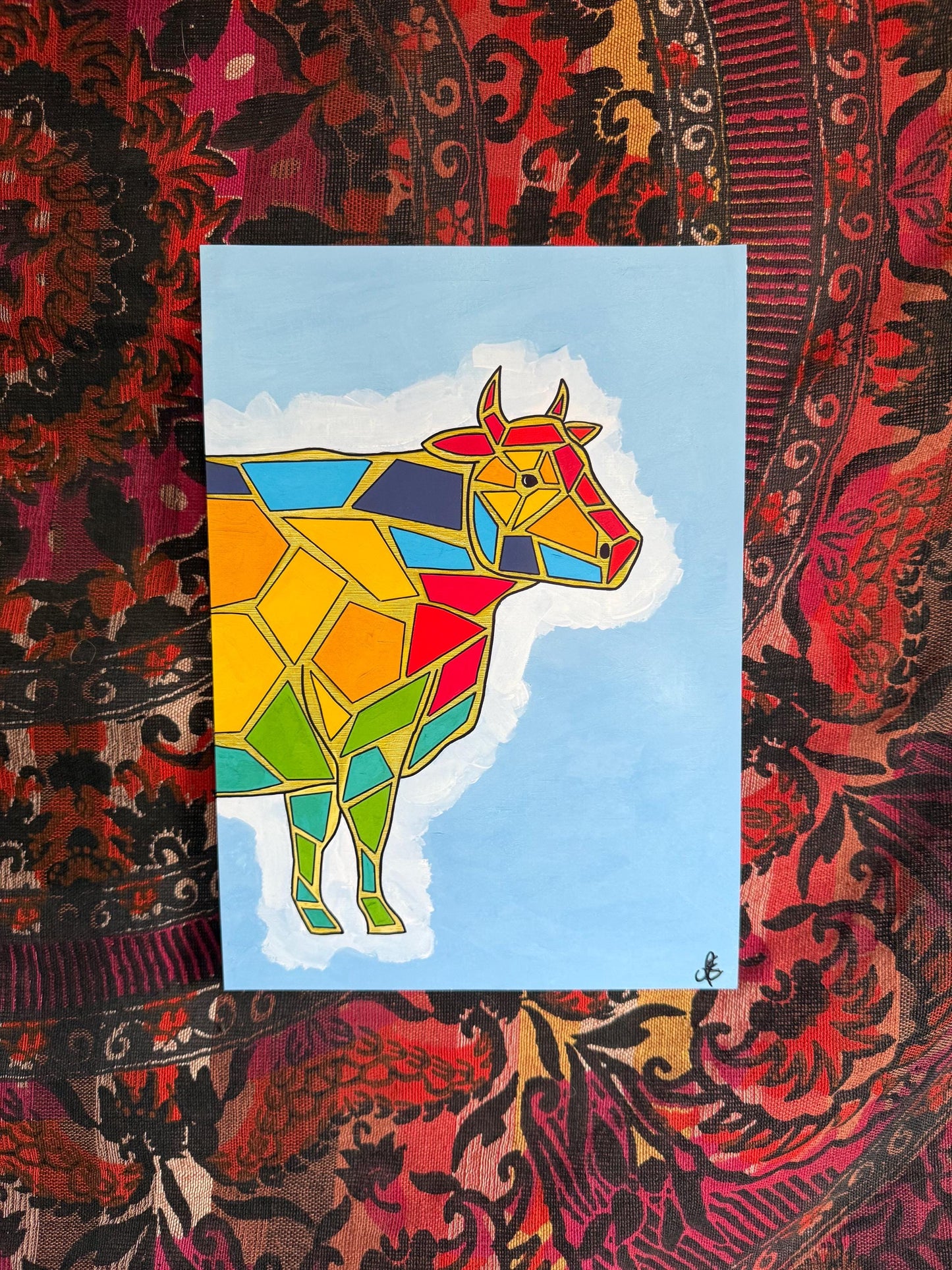 rainbow cow original art print