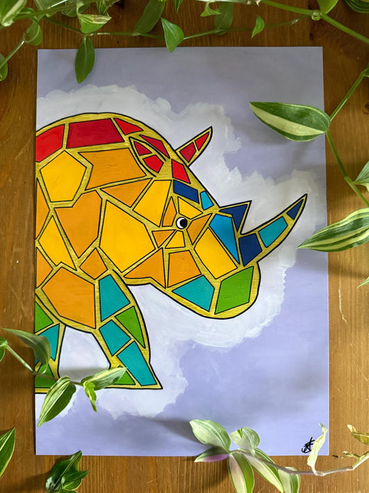 rainbow rhino original art print