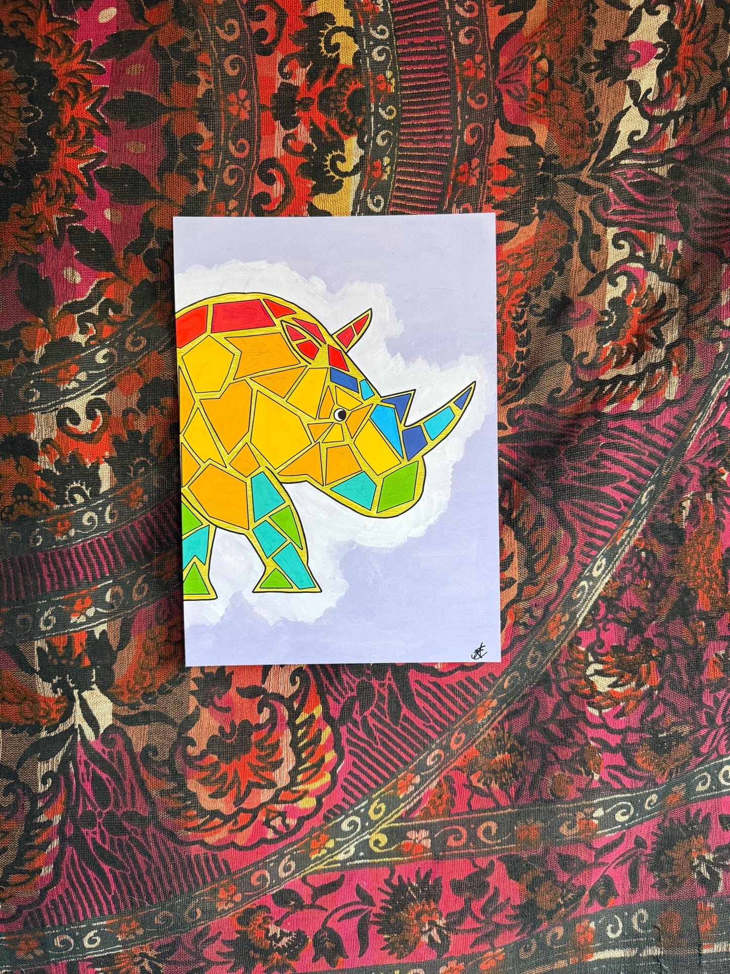 rainbow rhino original art print