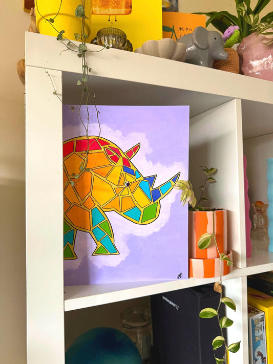 rainbow rhino original art print